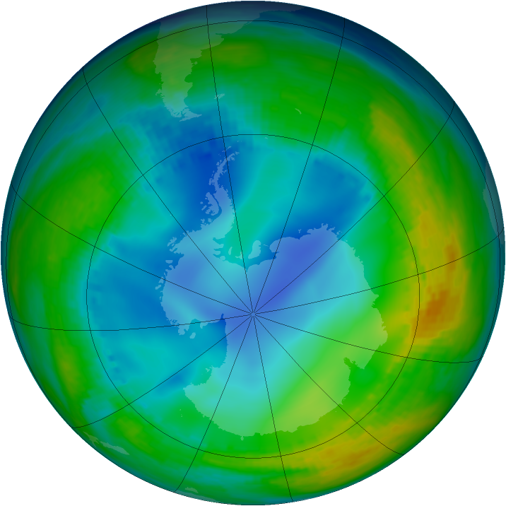 Antarctic ozone map for 16 July 1992